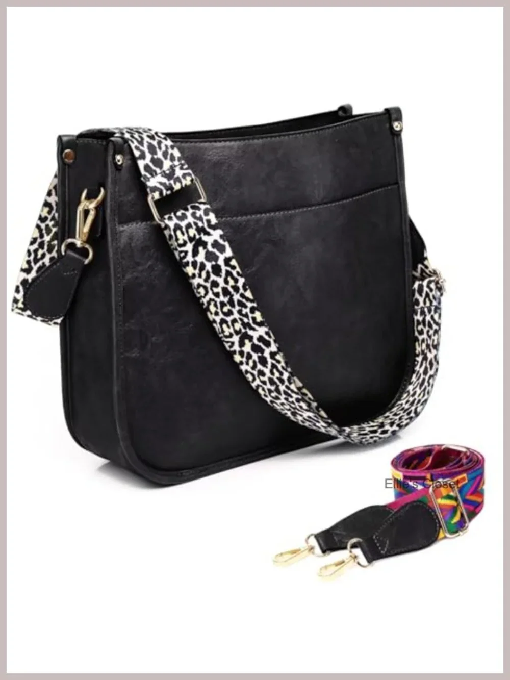 Vegan Leather Crossbody Bag with 2 Adjustable Guitar Straps, Hobo Purse